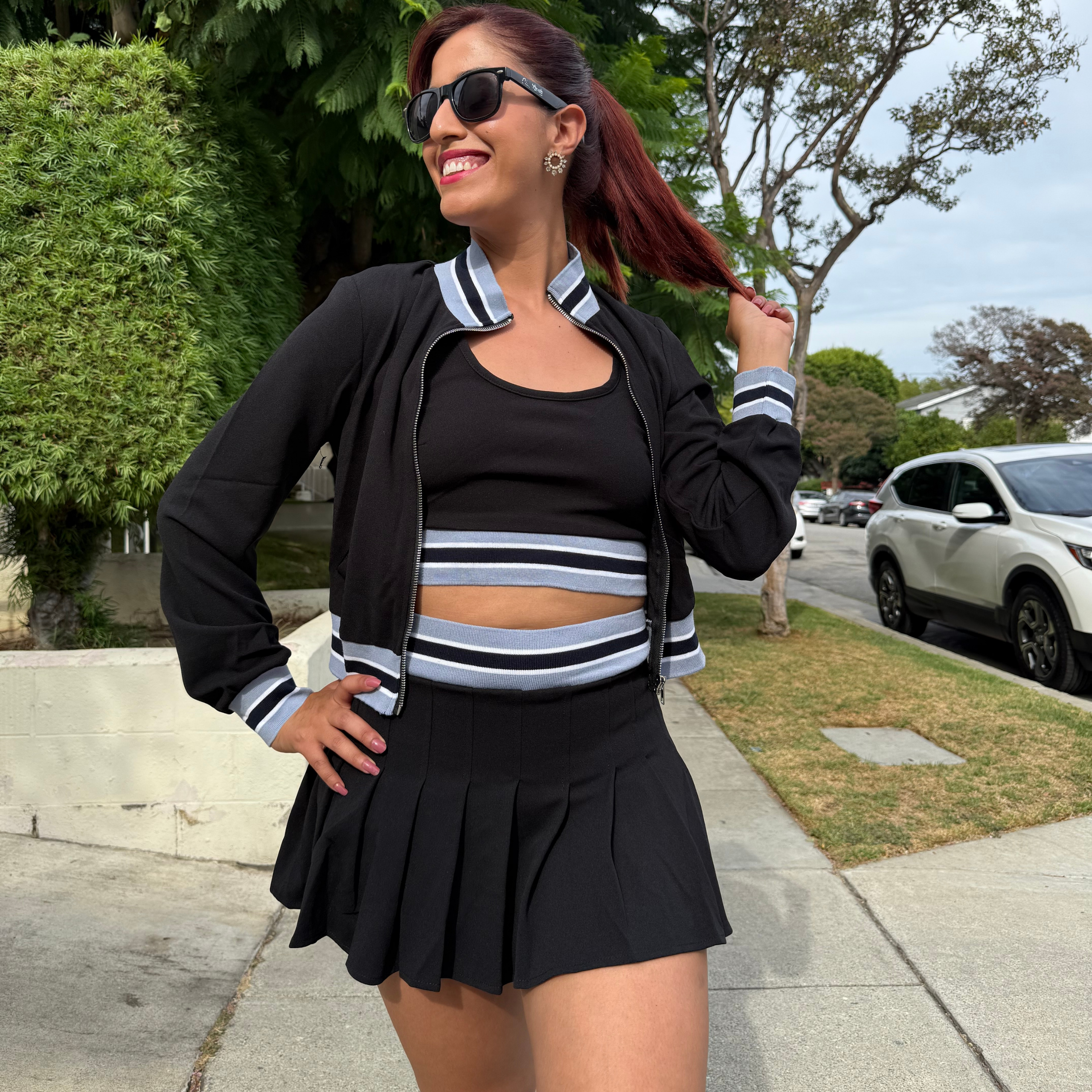 Chic Tennis Club Set - Shirt, Skirt & Sweater