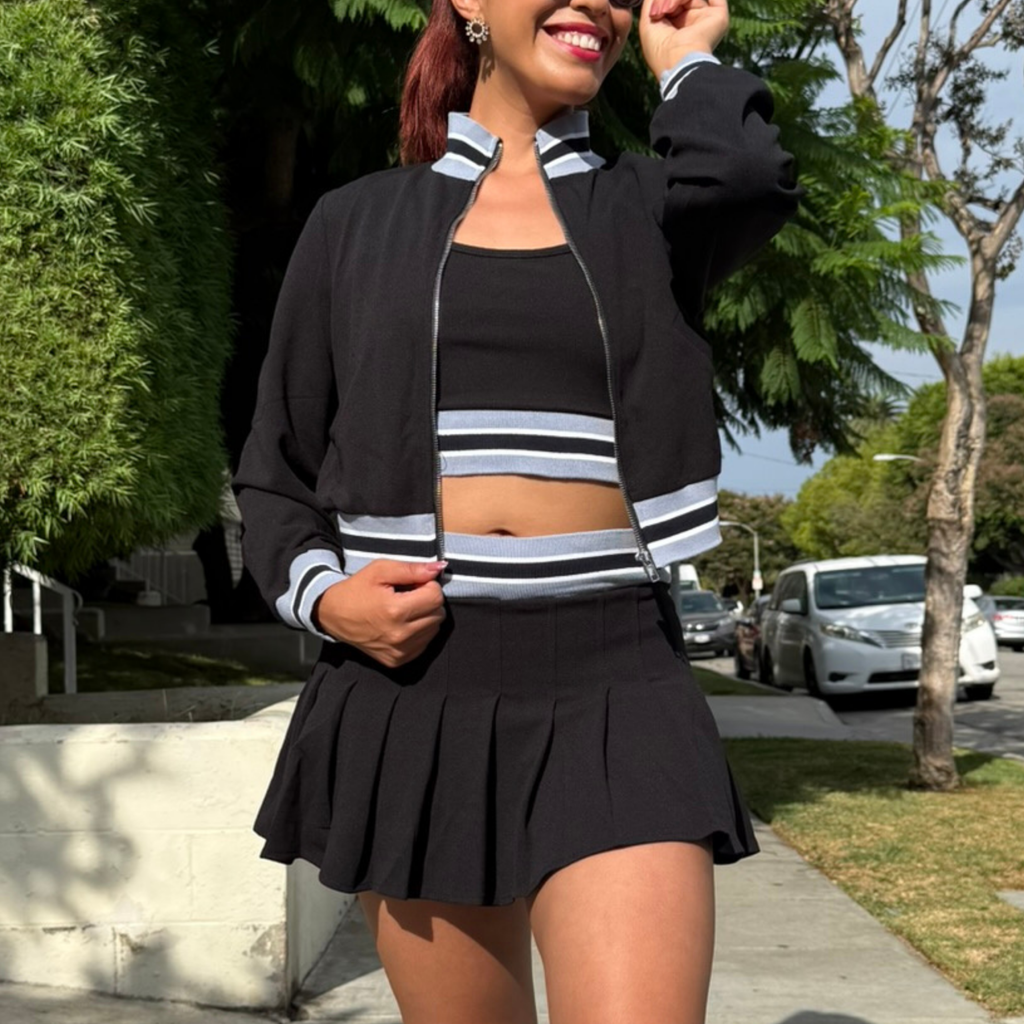 Chic Tennis Club Set - Shirt, Skirt & Sweater