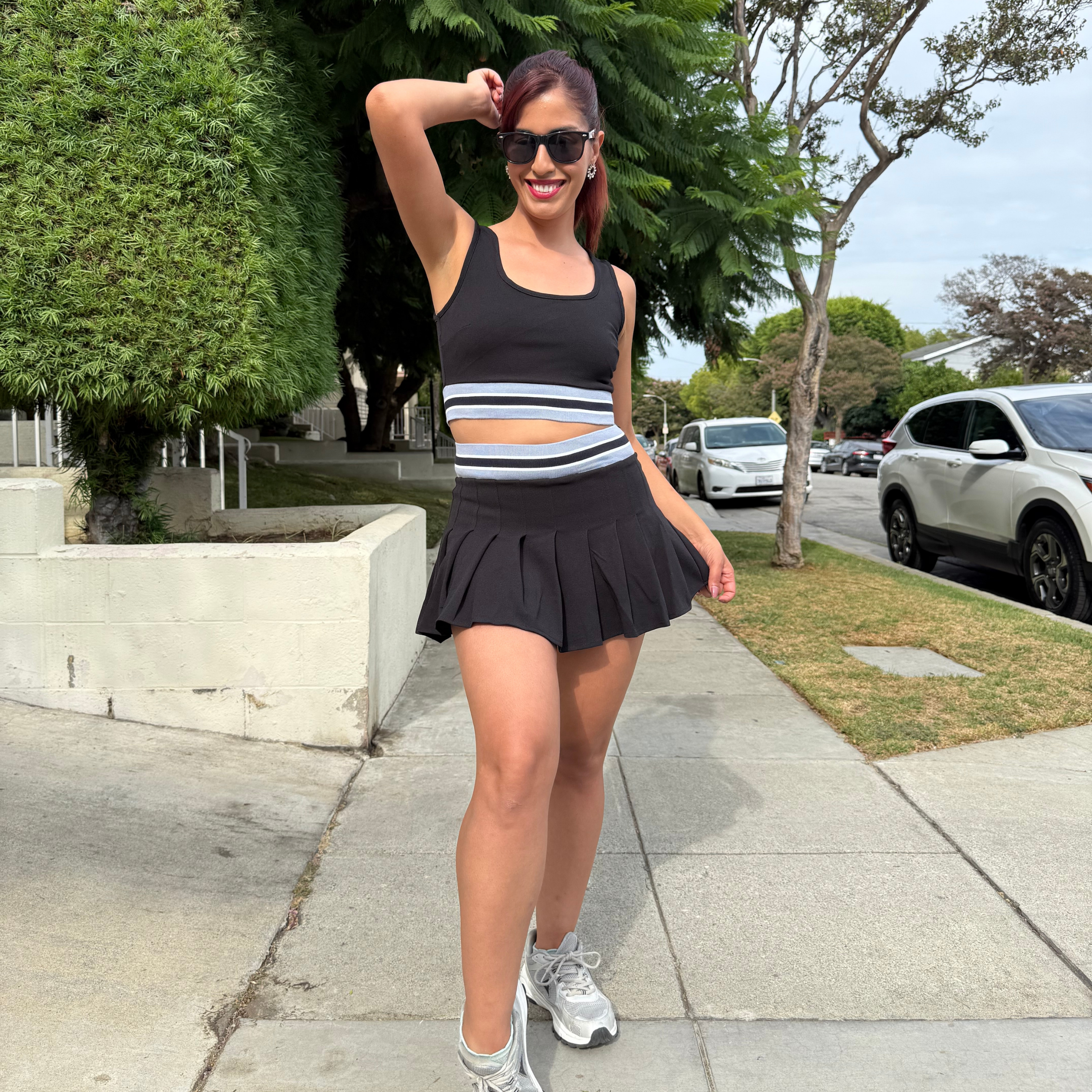 Chic Tennis Club Set - Shirt, Skirt & Sweater