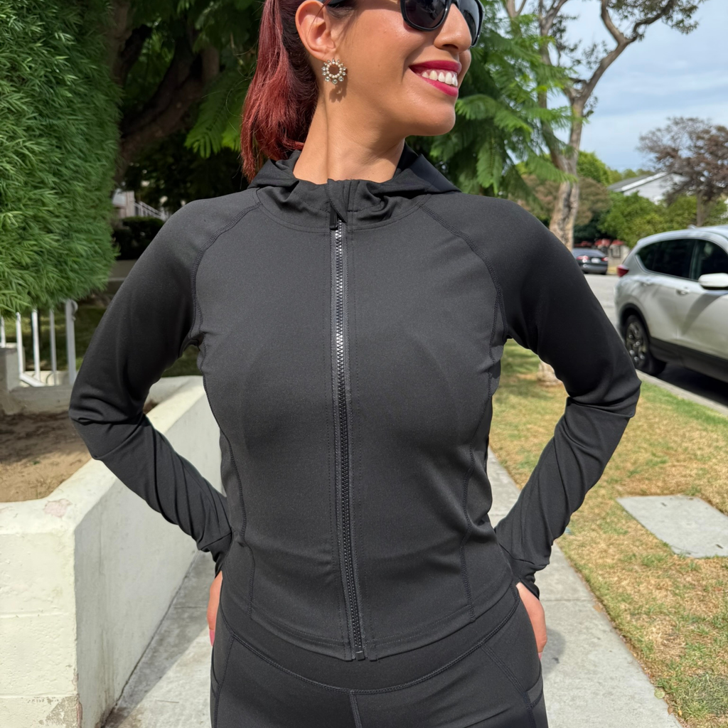 Black Snatched Zip-Up Hoodie Jacket