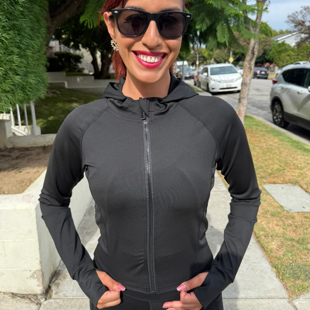 Black Snatched Zip-Up Hoodie Jacket