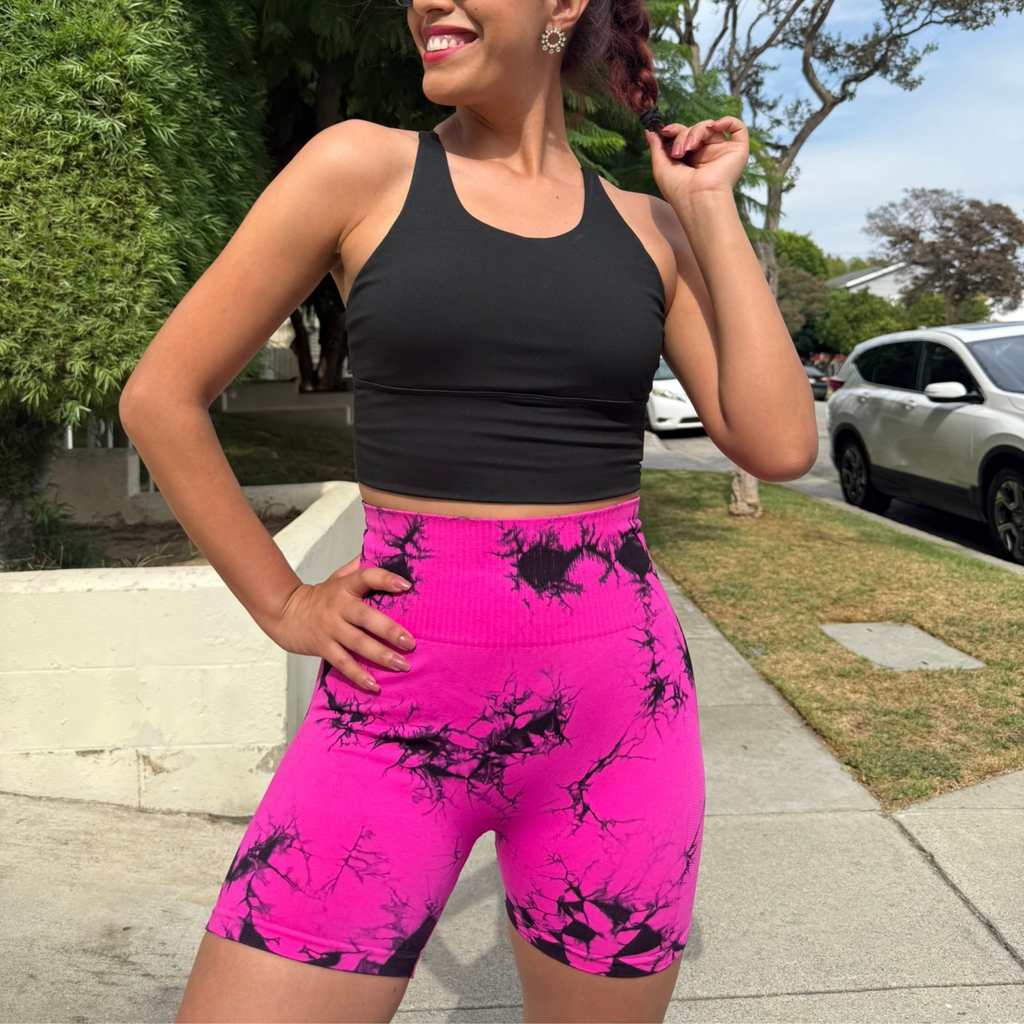 Pink Tie Dye High Waist Booty Lifting Biker Shorts