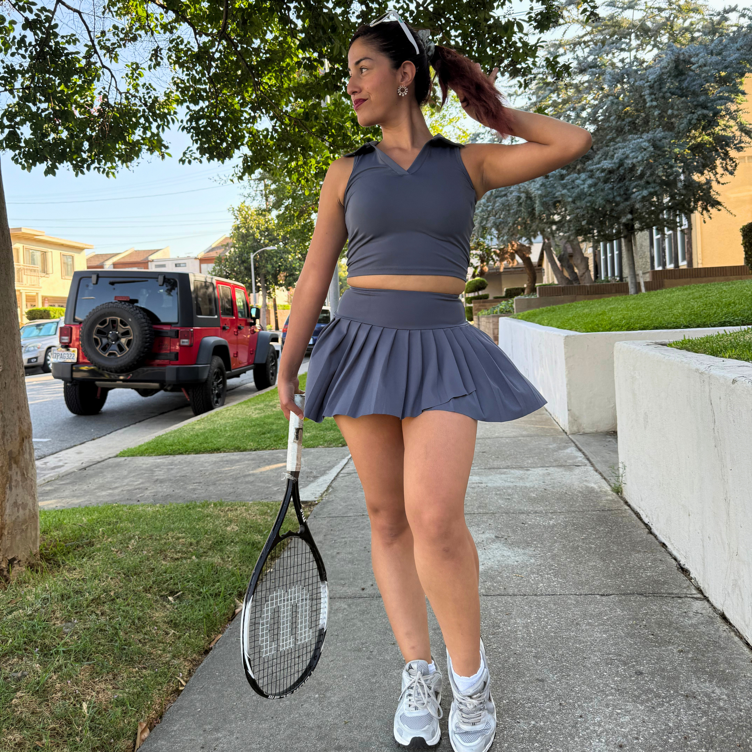 Charcoal Gray Polo Crop Top + Skort Set
