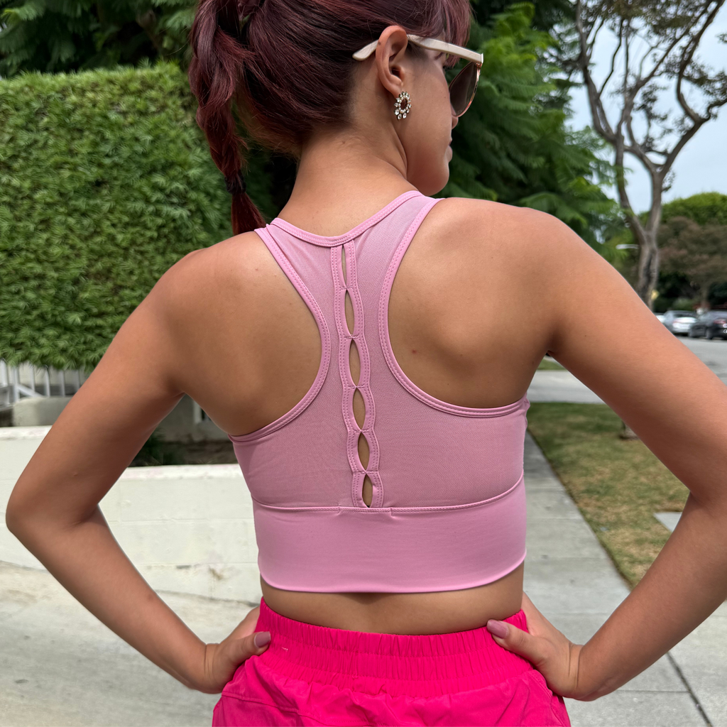Pink High Impact Mesh Sports Bra