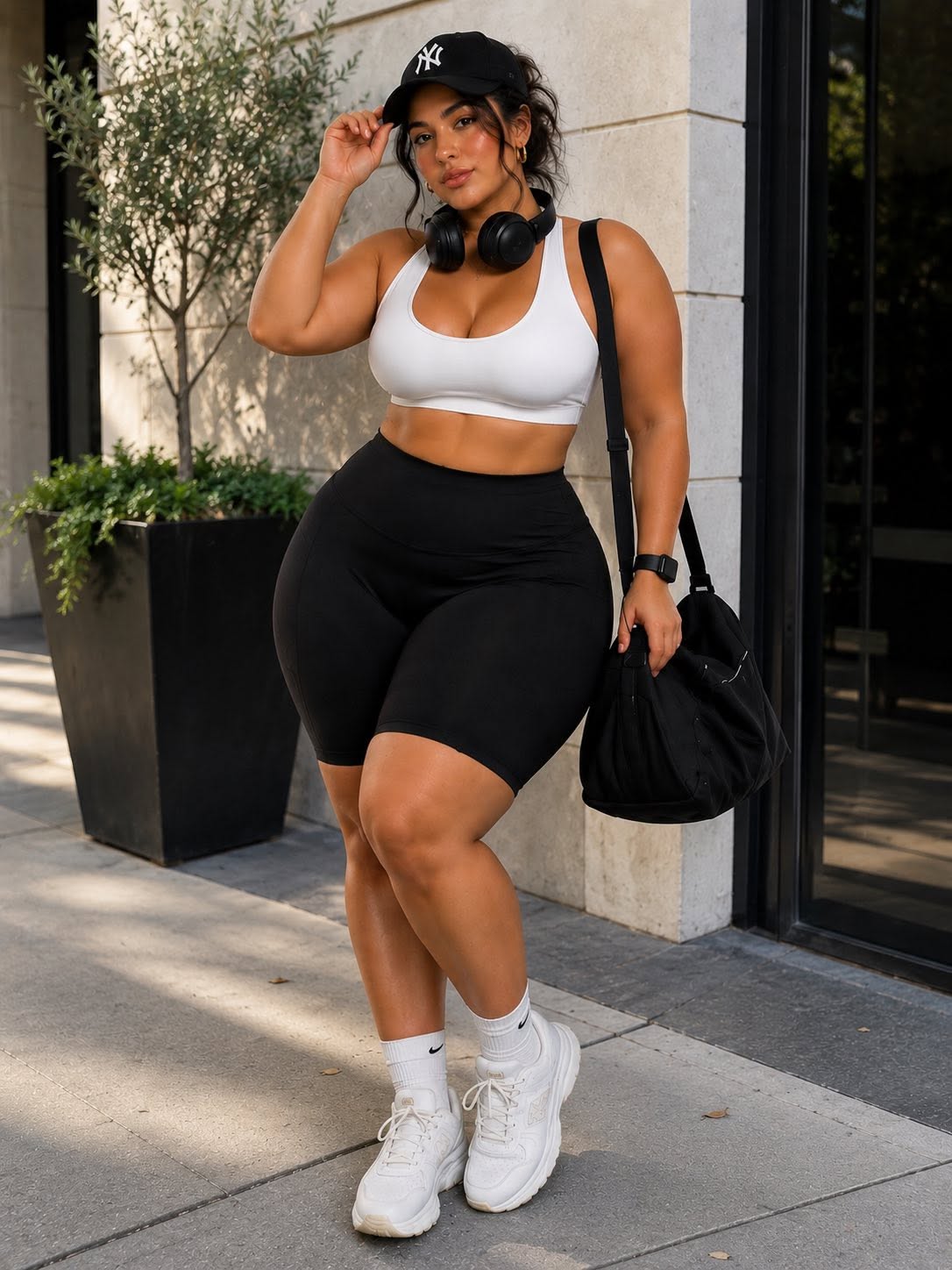 Plus Size Black Biker Running Shorts