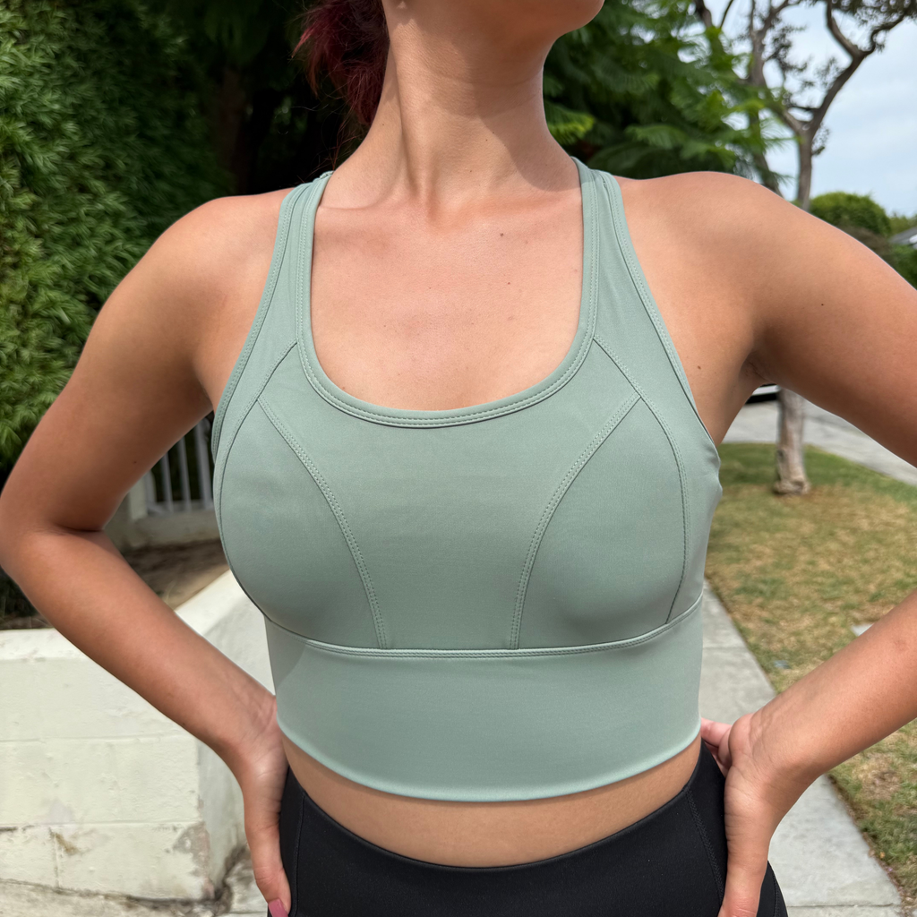 Sage Green Cross Back Running Bra