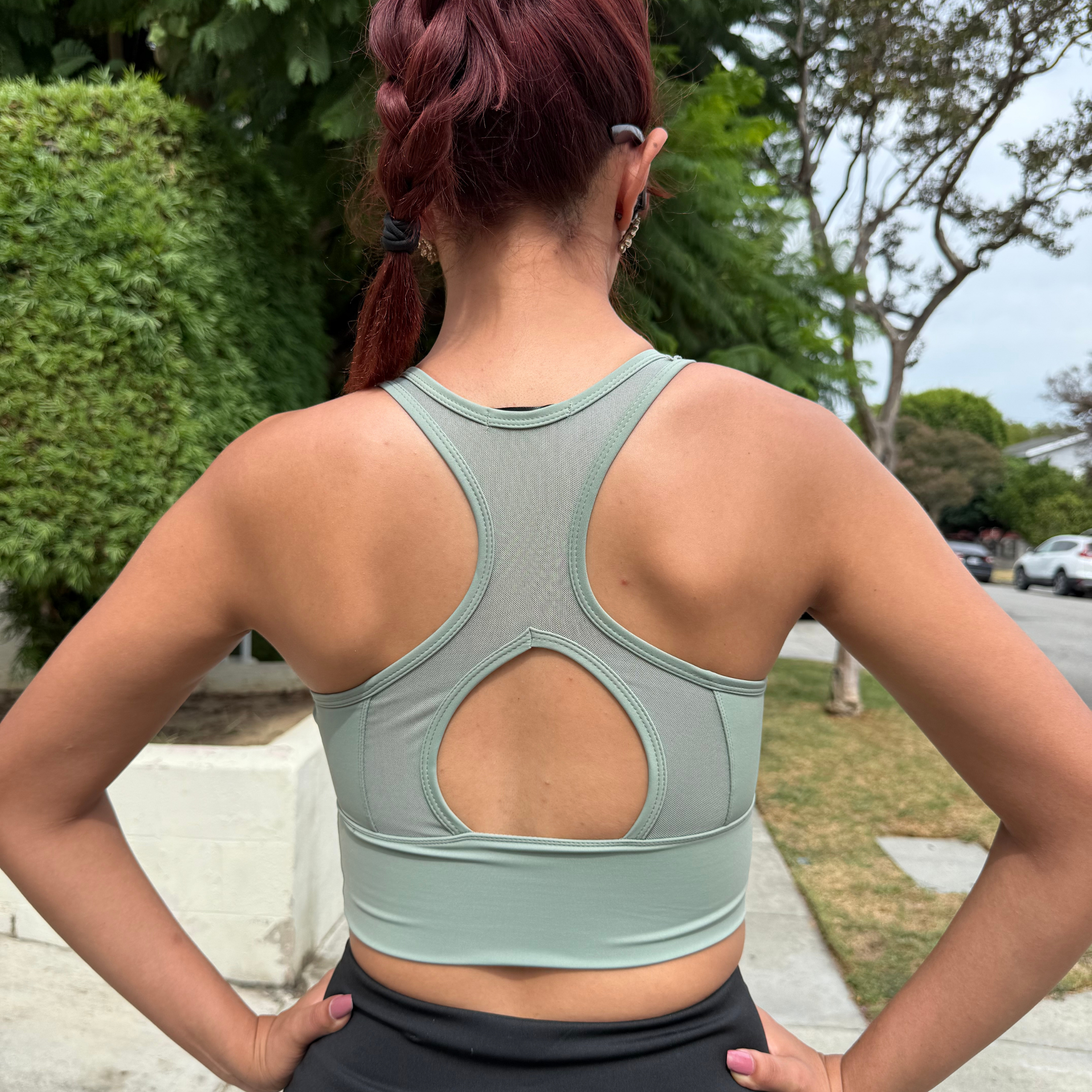 Sage Green Cross Back Running Bra