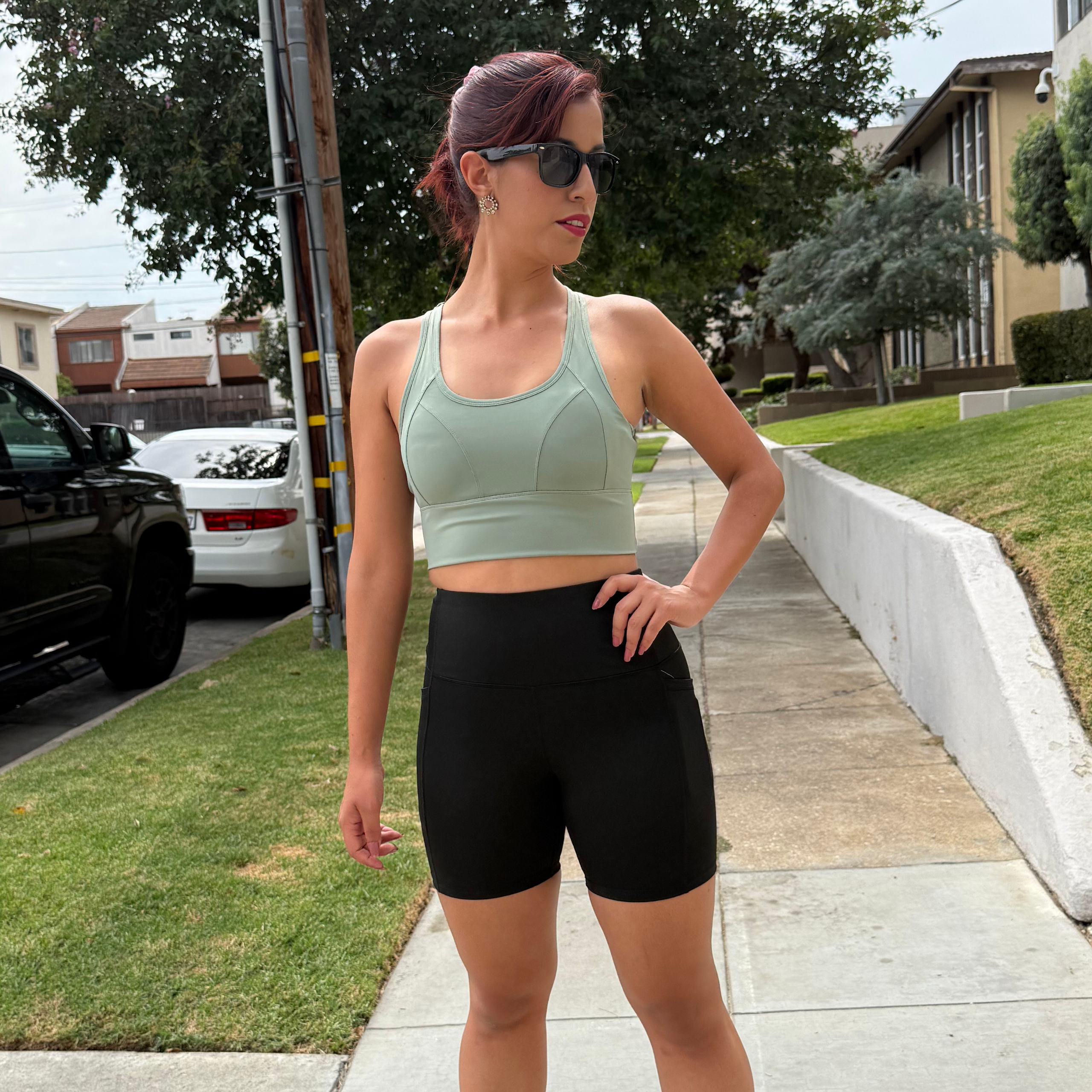 Sage Green Cross Back Running Bra