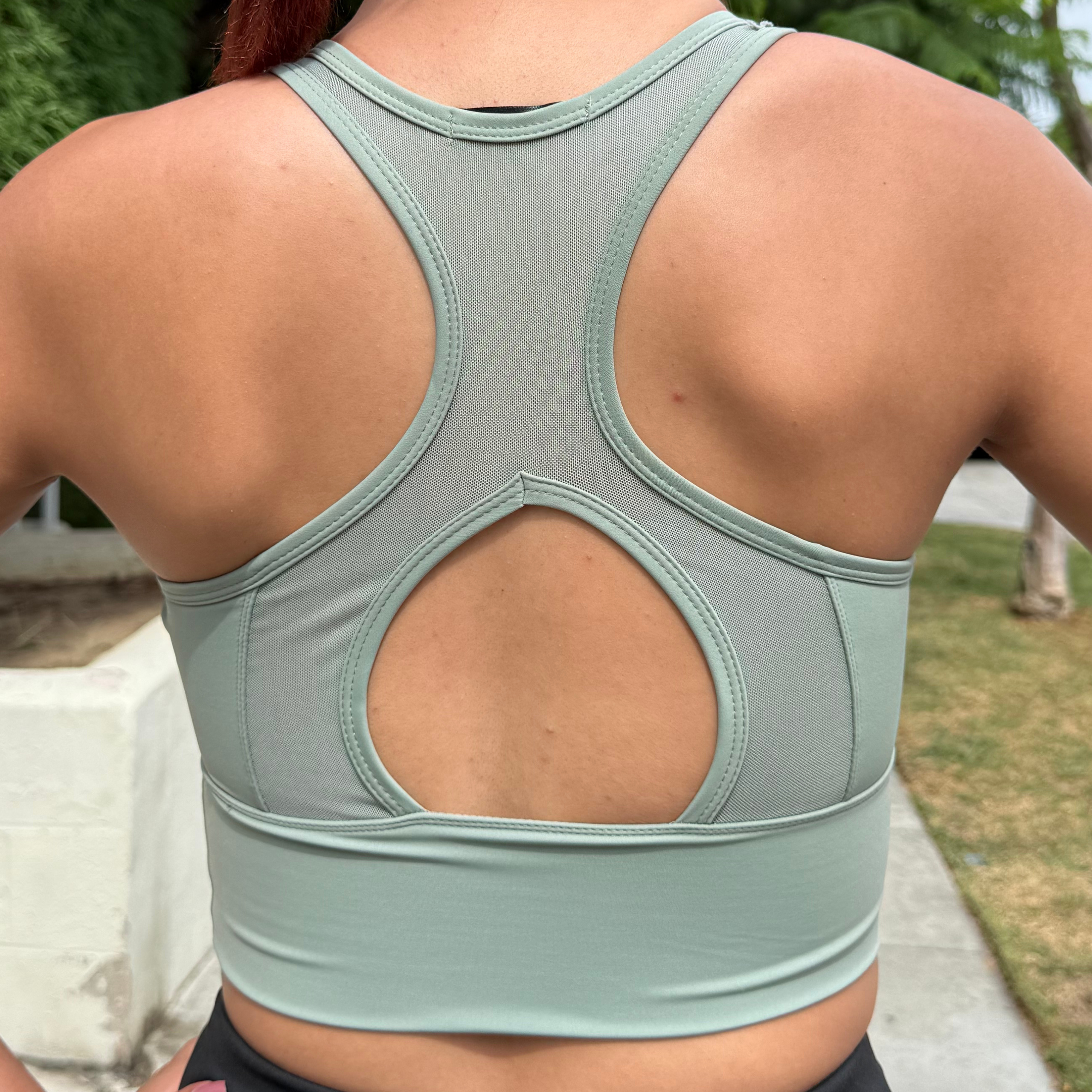 Sage Green Cross Back Running Bra