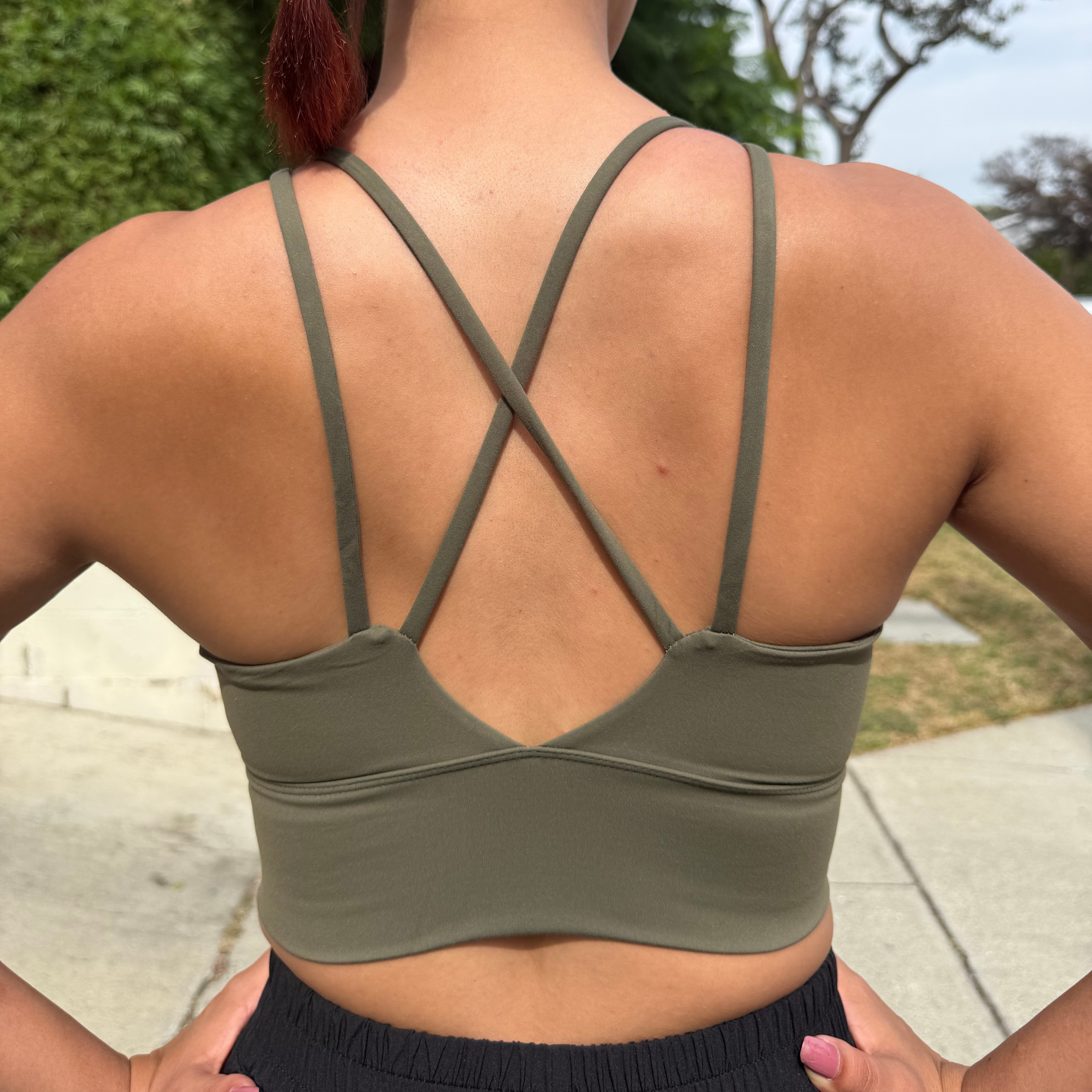 Army Green Open Sports Bra