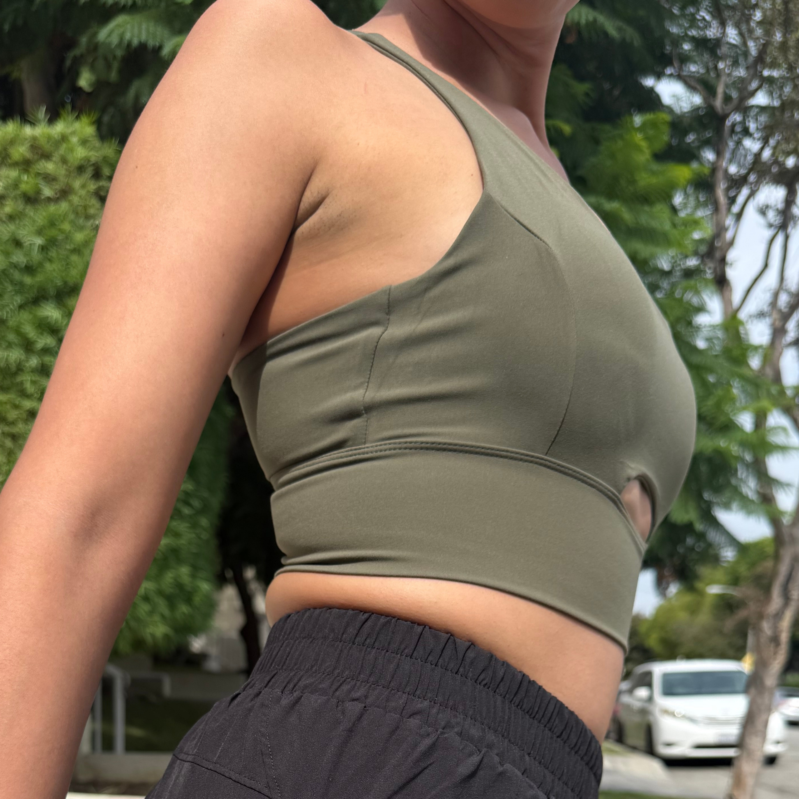 Army Green Open Sports Bra