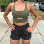 Army Green Open Sports Bra