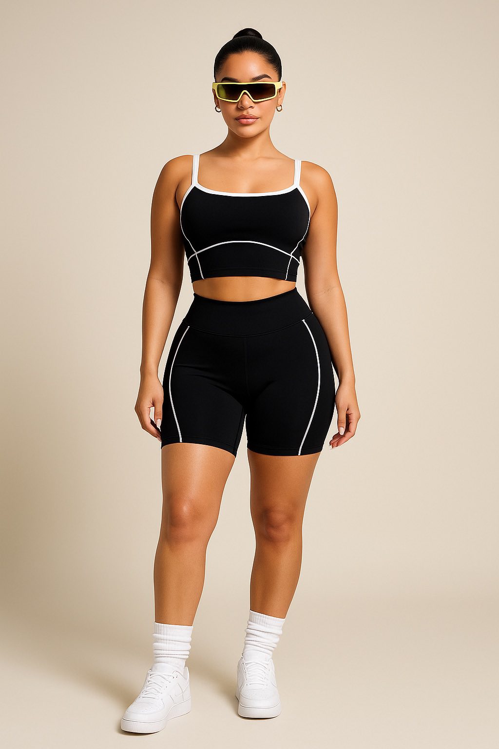 Black Power Shorts Set (Sports Bra + Shorts)