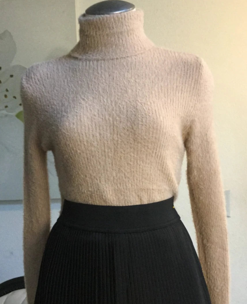 Light Brown Fuzzy Turtleneck Sweater
