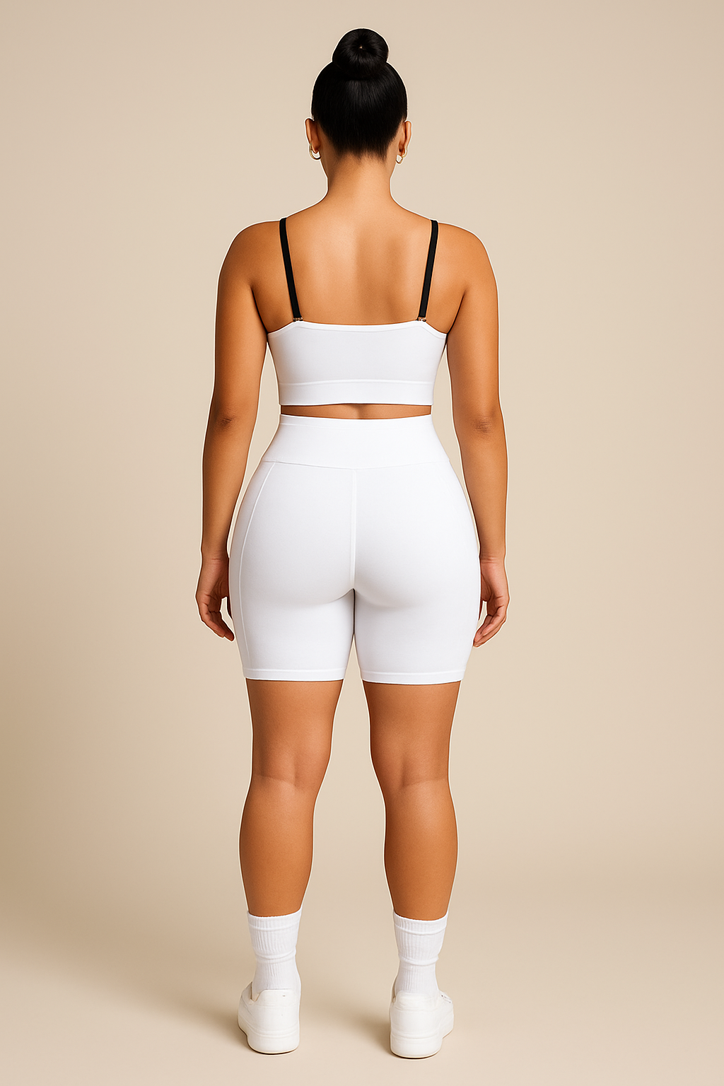 White Power Shorts Set (Sports Bra + Shorts)