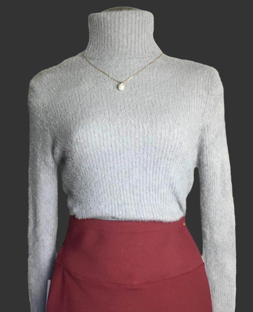 Gray Fuzzy Turtleneck Sweater