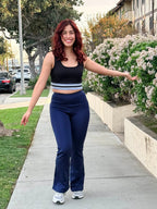Navy Blue Thermal Butt Lifting Flare Leggings