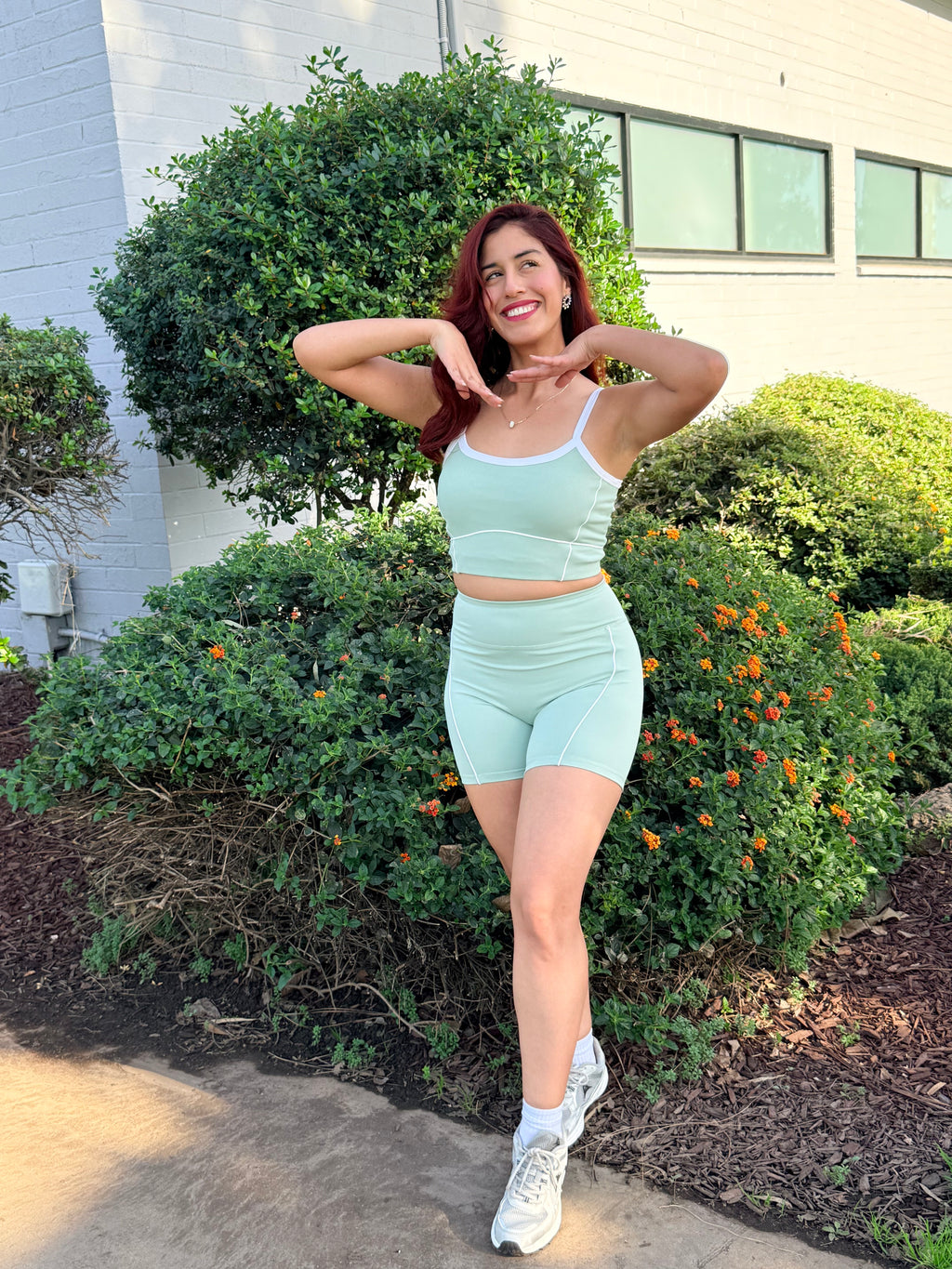 Pastel Green Power Shorts Set (Sports Bra + Shorts)