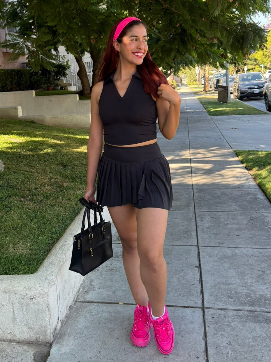 Black Polo Crop Top + Skort Set