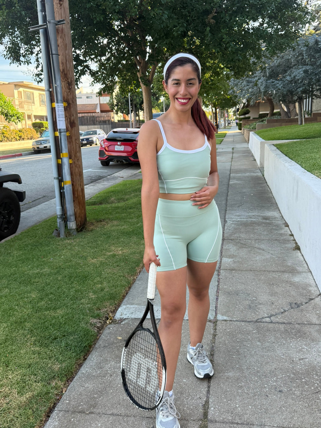 Pastel Green Power Shorts Set (Sports Bra + Shorts)