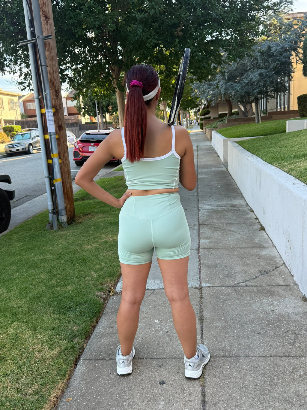 Pastel Green Power Shorts Set (Sports Bra + Shorts)