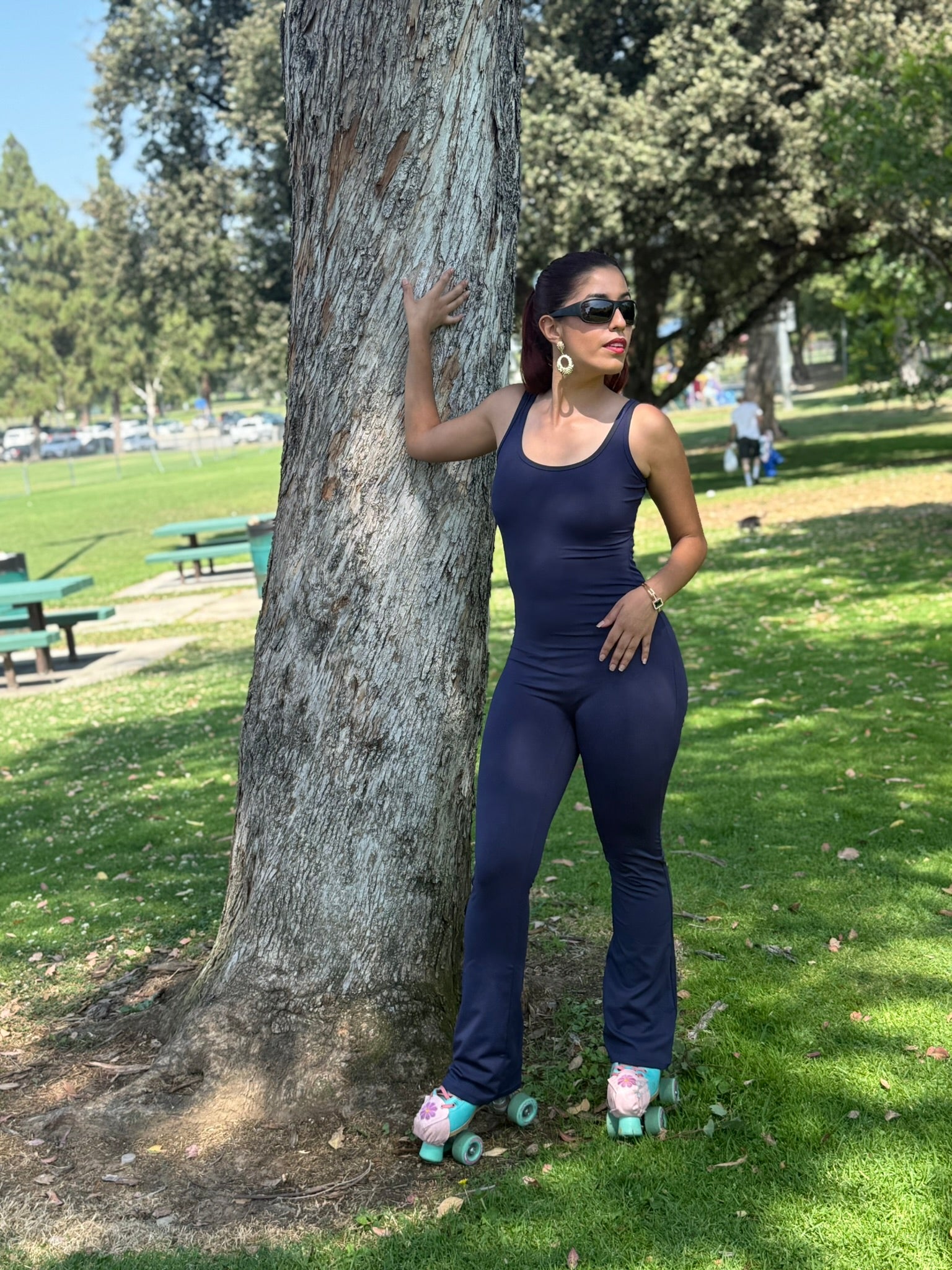 Navy Blue Flare Sculpt & Flow Jumpsuit
