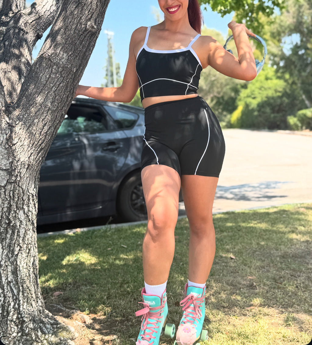 Black Power Shorts Set (Sports Bra + Shorts)