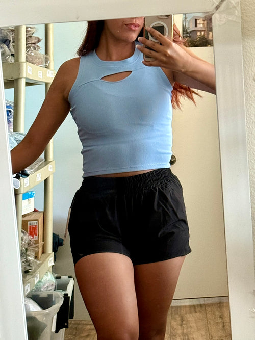 Baby Blue Peekaboo Ribbed Workout Top