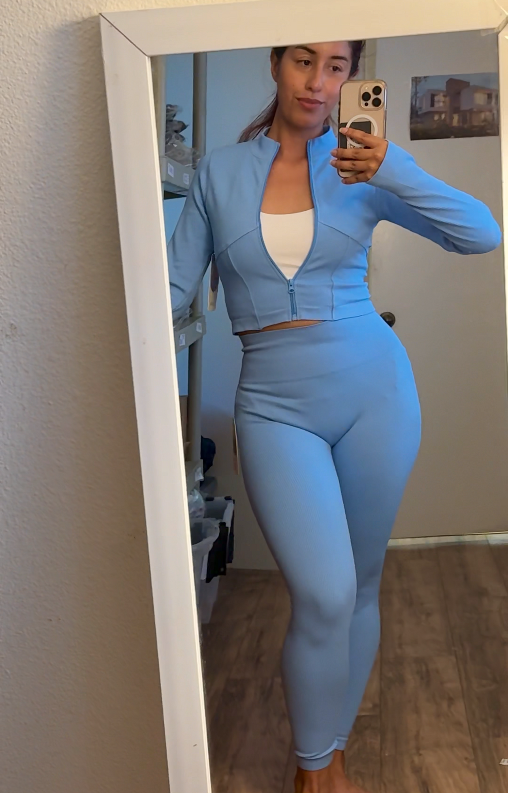 Baby Blue Ribbed Seamless Jacket & Leggings Set