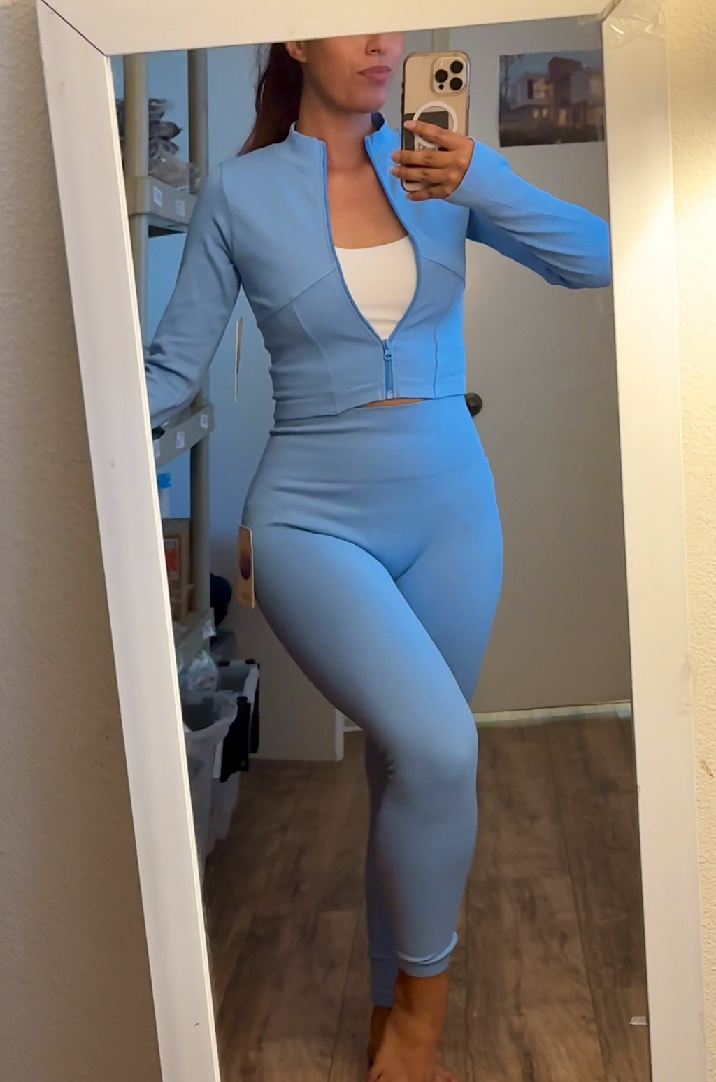 Baby Blue Ribbed Seamless Jacket & Leggings Set
