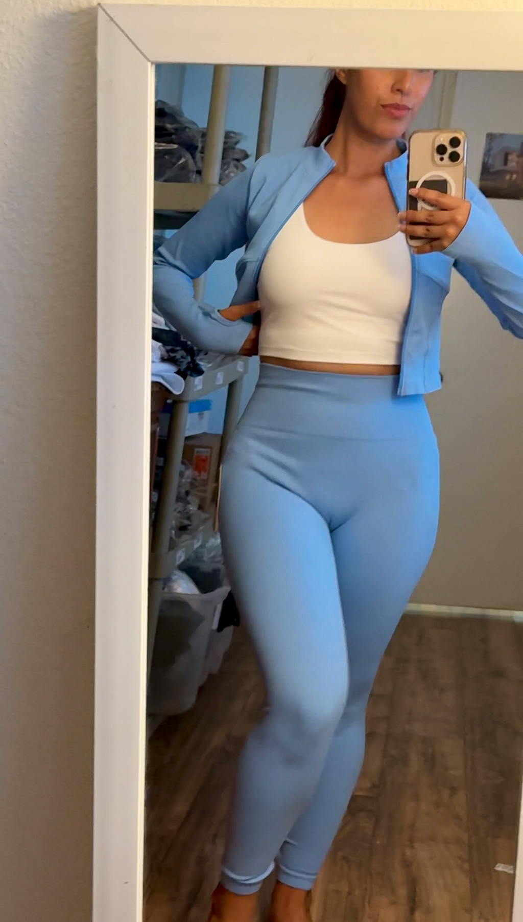 Baby Blue Ribbed Seamless Jacket & Leggings Set