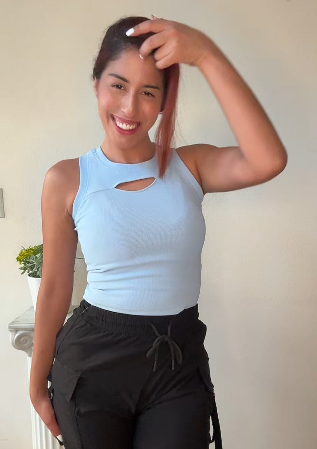 Baby Blue Peekaboo Ribbed Workout Top