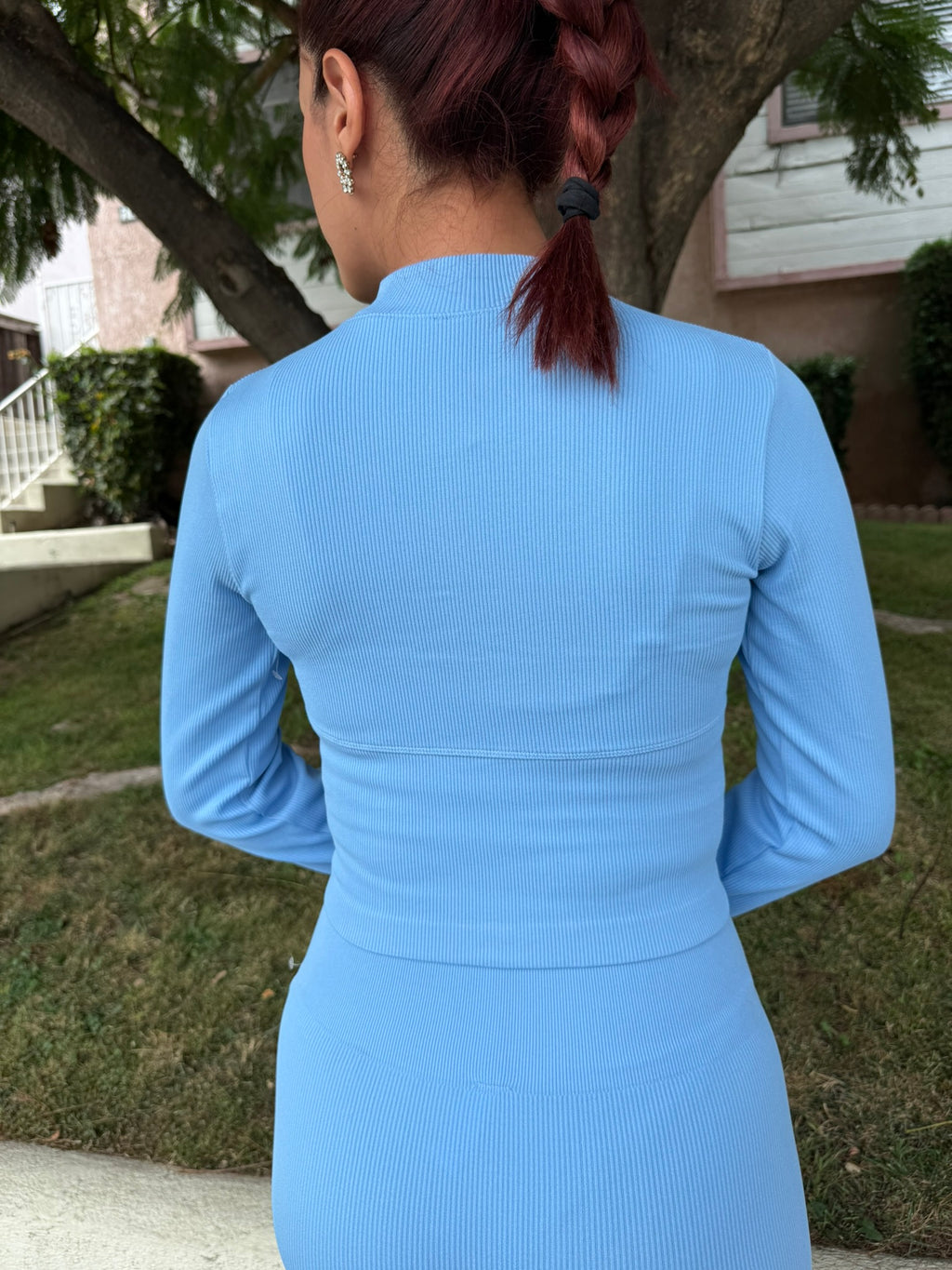 Baby Blue Ribbed Seamless Jacket & Leggings Set