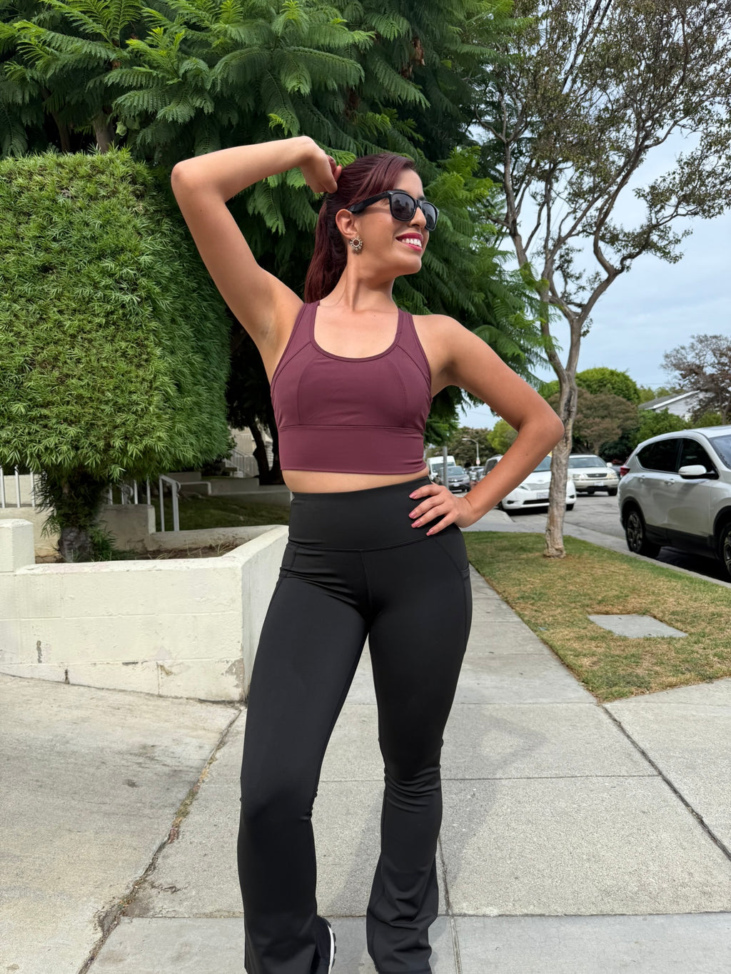 Burgundy High Impact Mesh Sports Bra