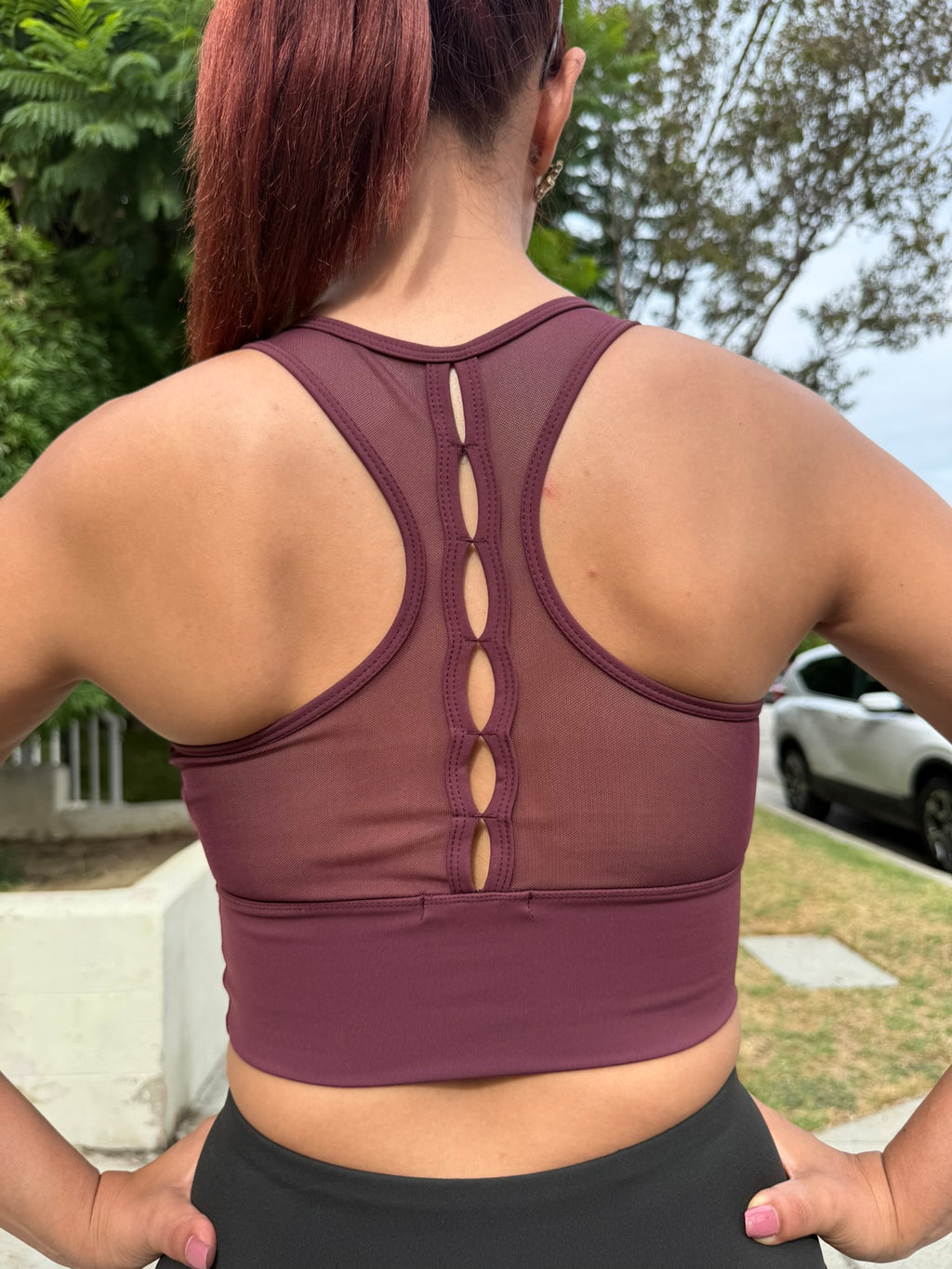 Burgundy High Impact Mesh Sports Bra