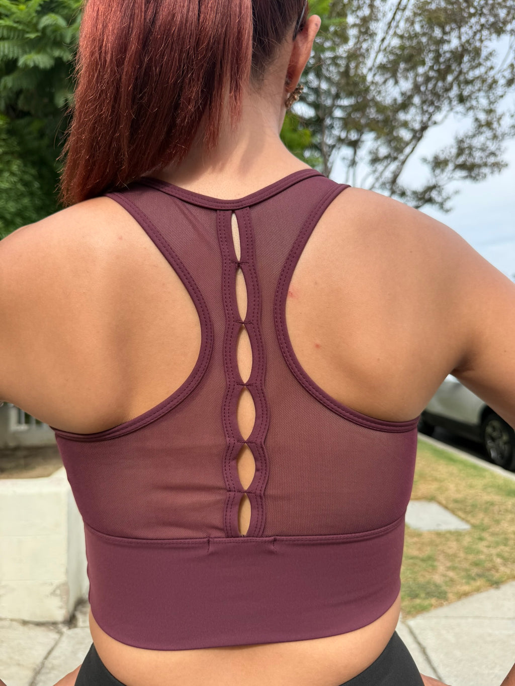 Burgundy High Impact Mesh Sports Bra