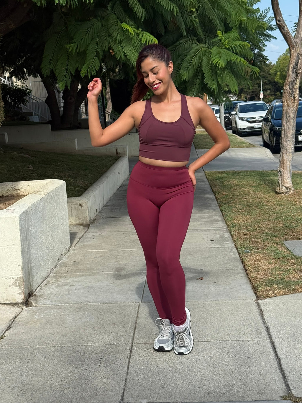 Burgundy Fleece Butt Lifting Leggings