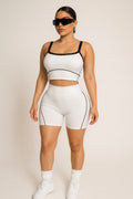 White Power Shorts Set (Sports Bra + Shorts)