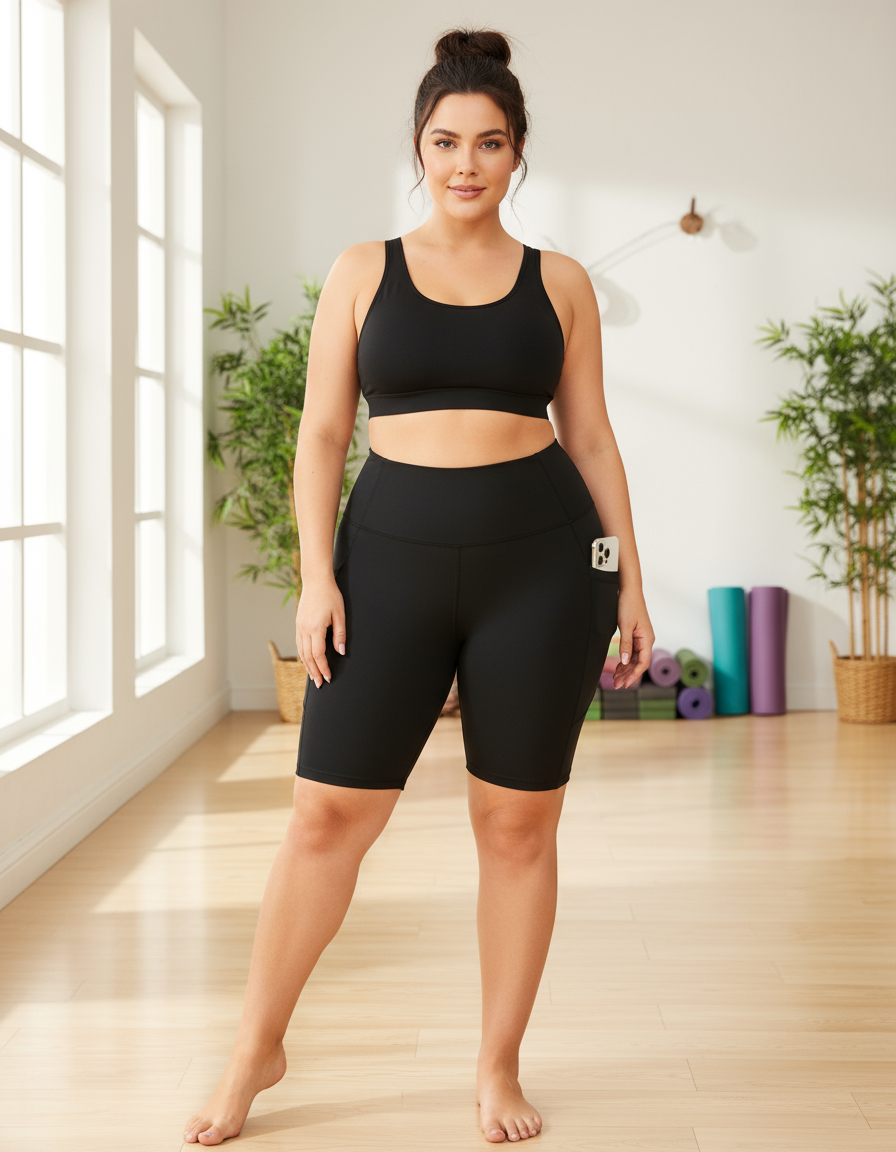 Plus Size Black Biker Running Shorts