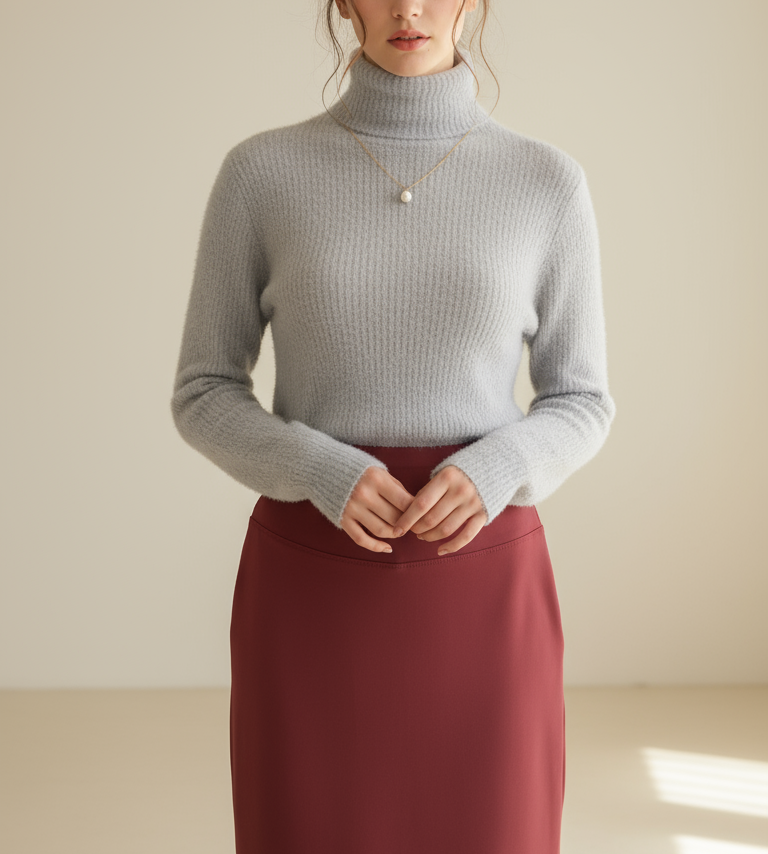 Gray Fuzzy Turtleneck Sweater